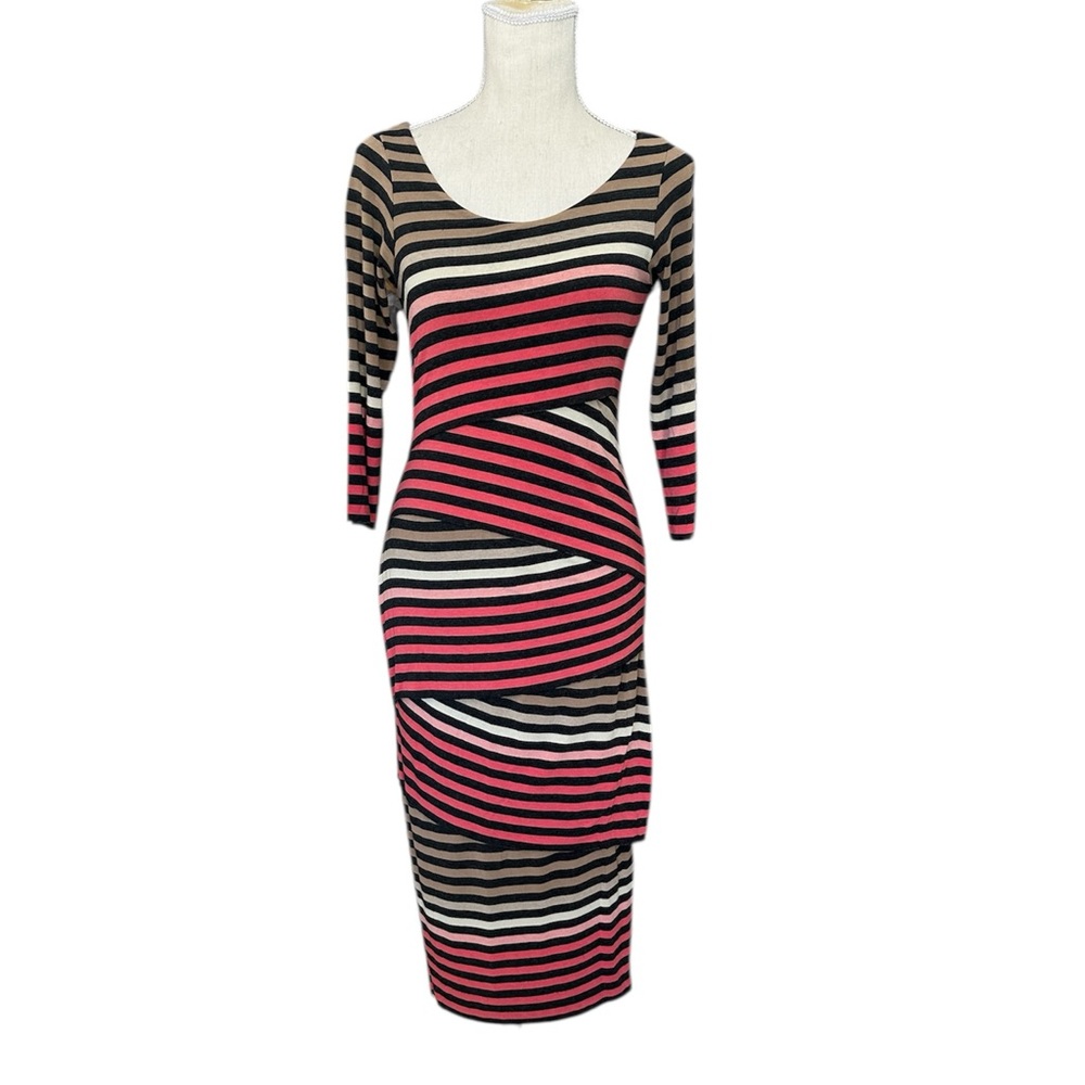 Bailey 44 column midi dress Striped pink black tan & white Women’s Size Small